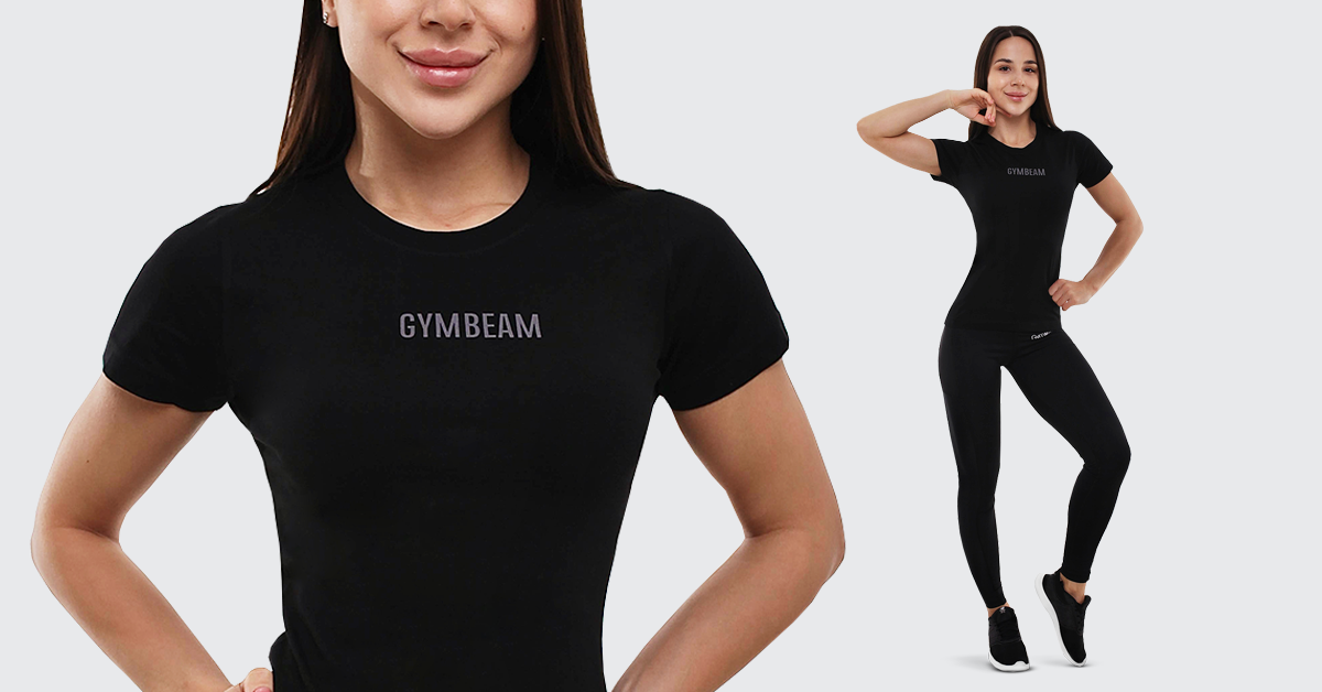 Ženska majica s kratkimi rokavi FIT Black - GymBeam